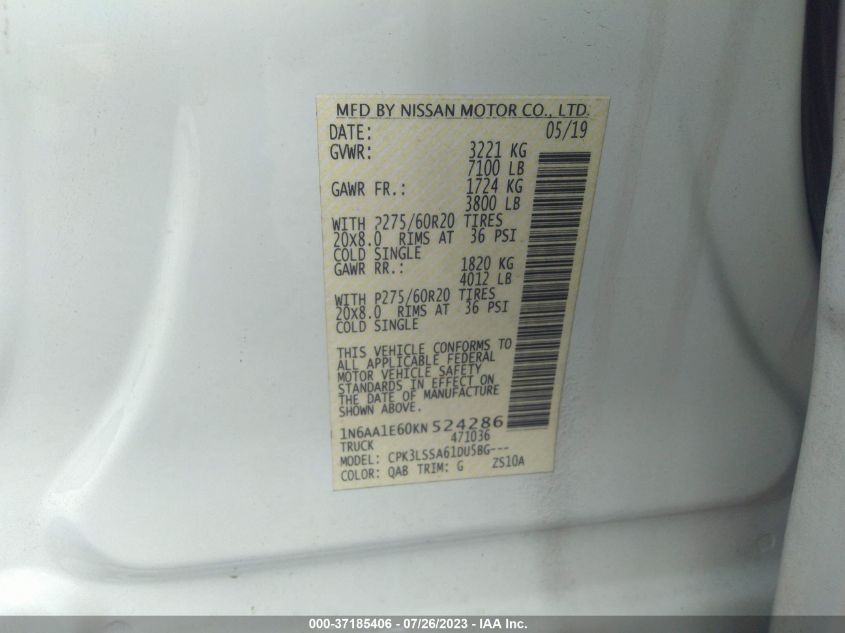 2019 NISSAN TITAN PLATINUM RESERVE/SL - 1N6AA1E60KN524286