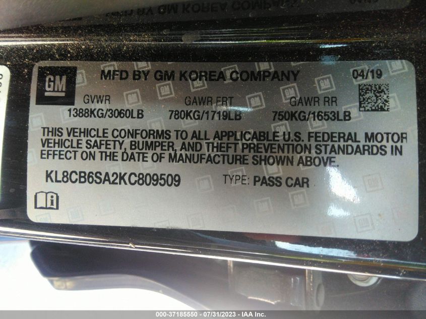 2019 CHEVROLET SPARK LS - KL8CB6SA2KC809509
