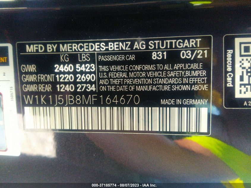 2021 MERCEDES-BENZ E-CLASS E 450 - W1K1J5JB8MF164670