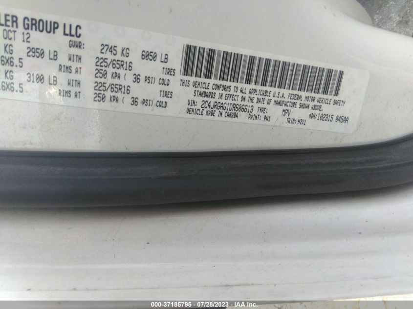 2013 RAM CARGO VAN TRADESMAN 2C4JRGAG1DR606613
