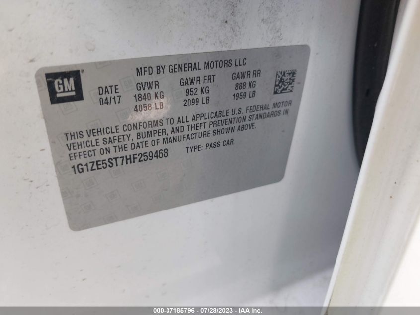 2017 CHEVROLET MALIBU LT - 1G1ZE5ST7HF259468