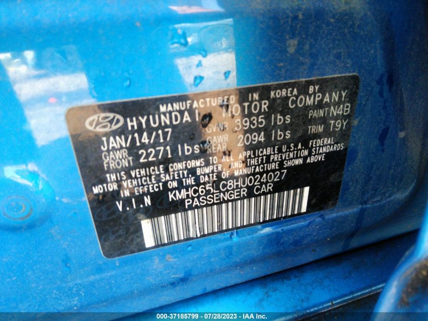 2017 HYUNDAI IONIQ HYBRID BLUE - KMHC65LC8HU024027
