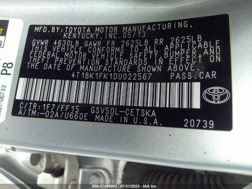 2013 TOYOTA CAMRY SE/XLE - 4T1BK1FK1DU022567