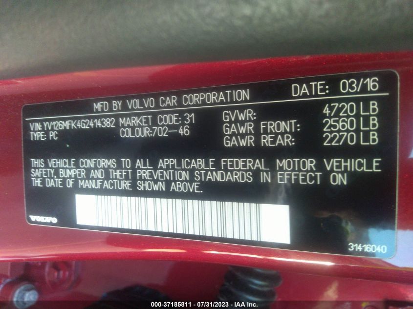 2016 VOLVO S60 T5 DRIVE-E PREMIER - YV126MFK4G2414382
