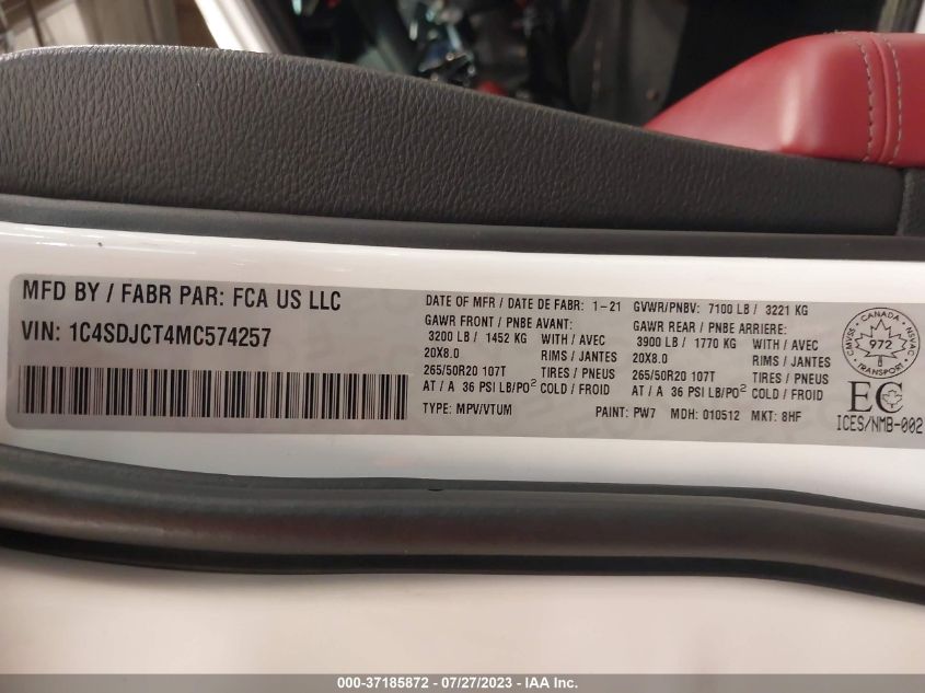 2021 DODGE DURANGO R/T - 1C4SDJCT4MC574257