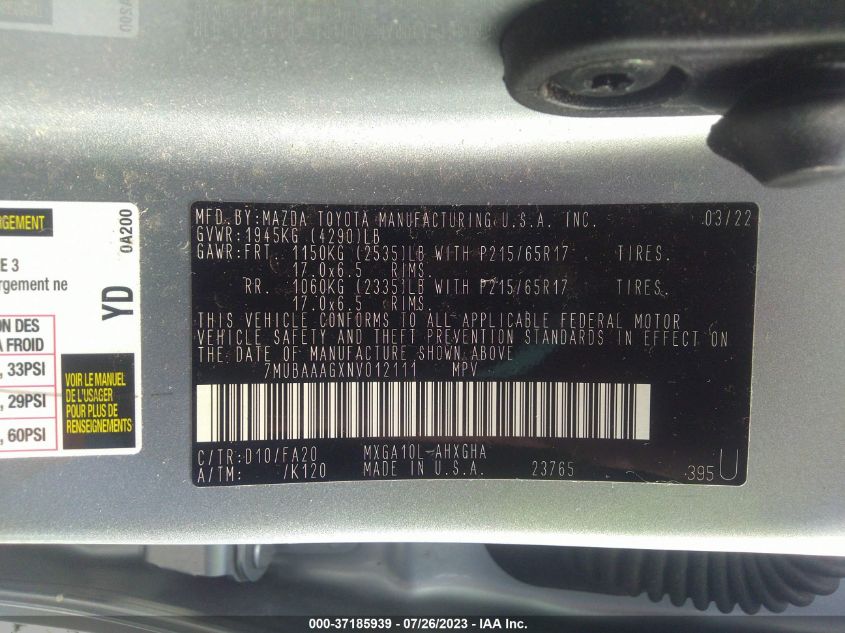 2022 TOYOTA COROLLA CROSS LE - 7MUBAAAGXNV012111