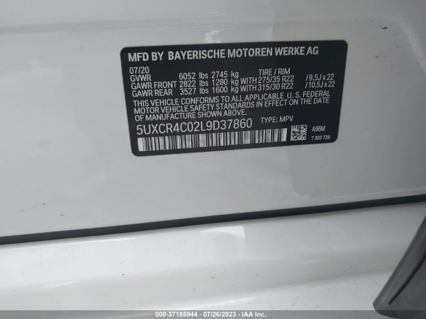 5UXCR4C02L9D37860 2020 BMW X5, photo no. 9