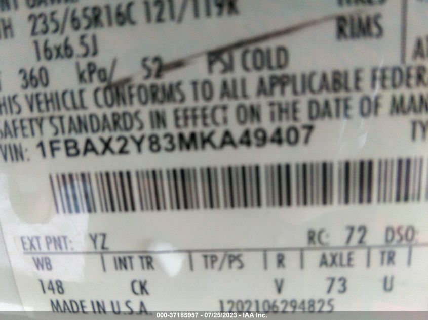 2021 FORD TRANSIT PASSENGER WAGON XL/XLT 1FBAX2Y83MKA49407