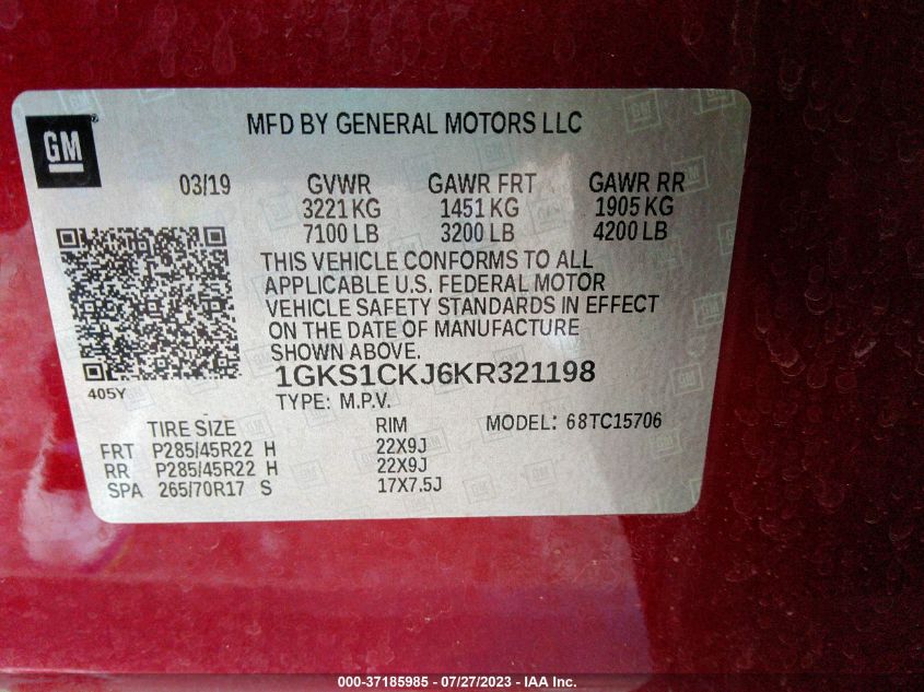 2019 GMC YUKON DENALI - 1GKS1CKJ6KR321198