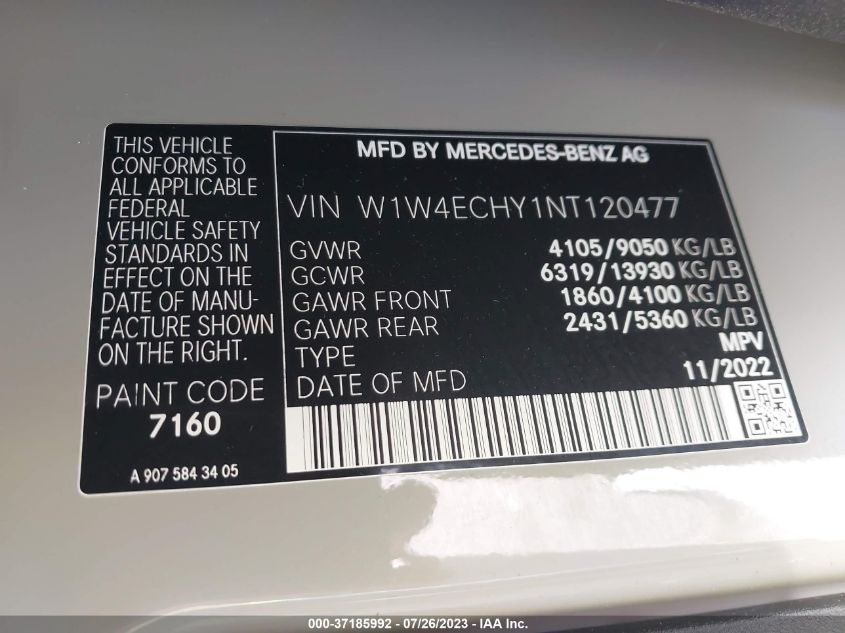 2022 MERCEDES-BENZ SPRINTER VAN - W1W4ECHY1NT120477