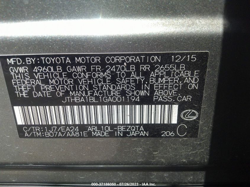 2016 LEXUS GS 200T JTHBA1BL1GA001194