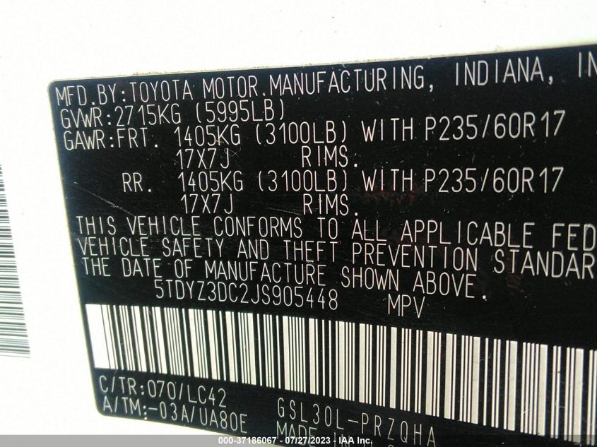 2018 TOYOTA SIENNA XLE AUTO ACCESS - 5TDYZ3DC2JS905448