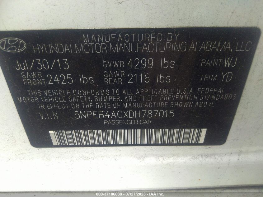 2013 HYUNDAI SONATA GLS - 5NPEB4ACXDH787015