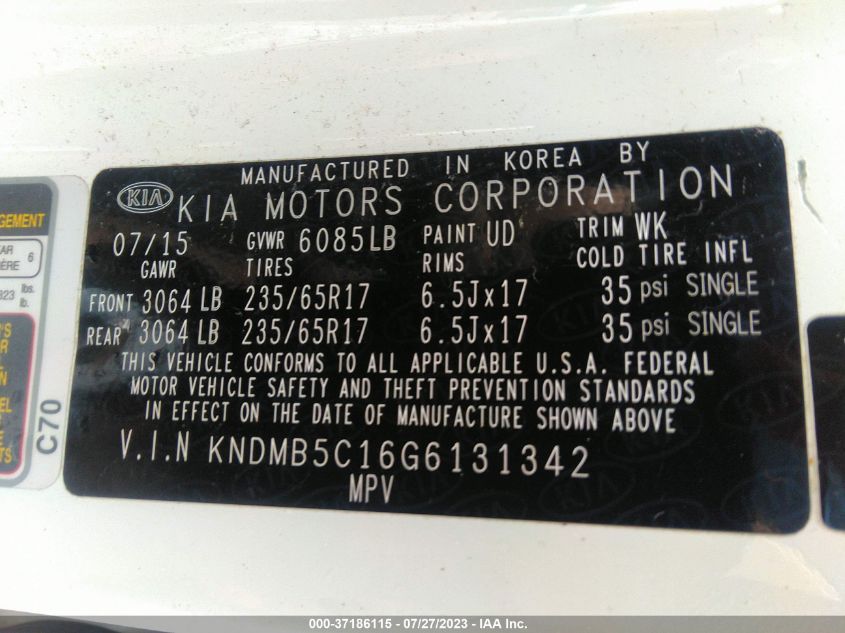 2016 KIA SEDONA LX - KNDMB5C16G6131342