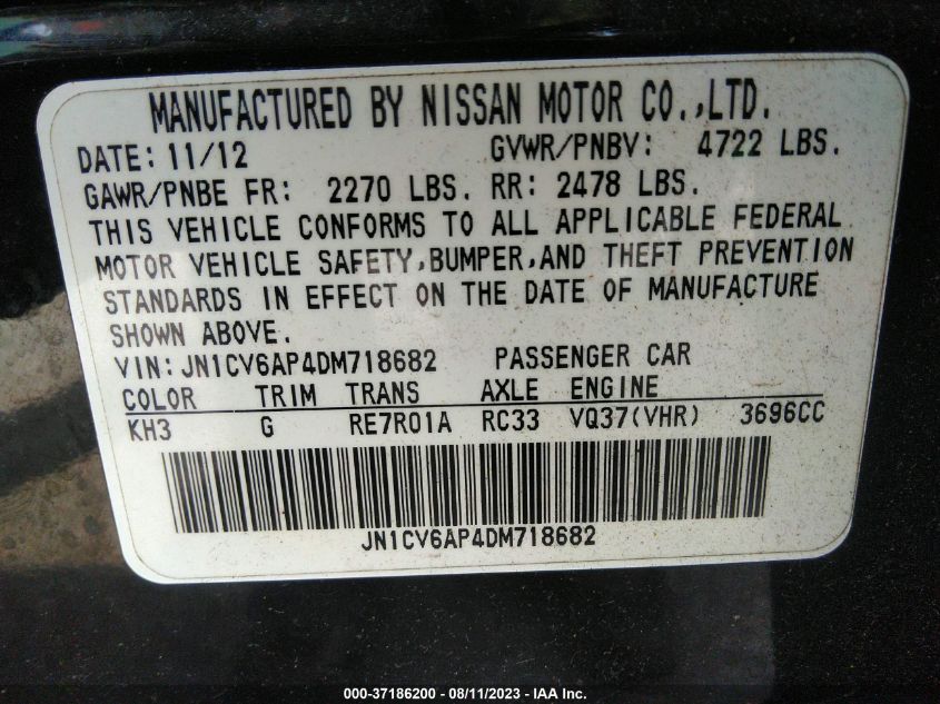 2013 INFINITI G37 SEDAN JOURNEY JN1CV6AP4DM718682