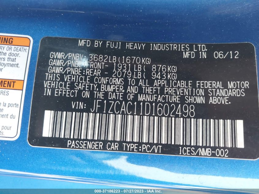 2013 SUBARU BRZ LIMITED - JF1ZCAC11D1602498