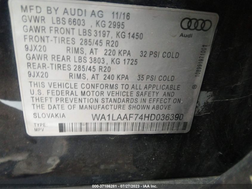 2017 AUDI Q7 PREMIUM PLUS - WA1LAAF74HD036390