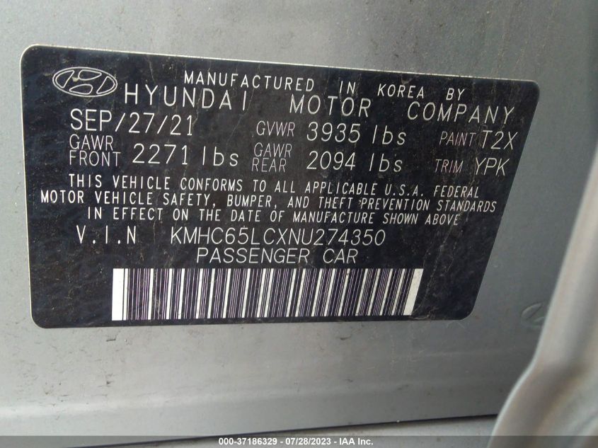 2022 HYUNDAI IONIQ HYBRID BLUE - KMHC65LCXNU274350