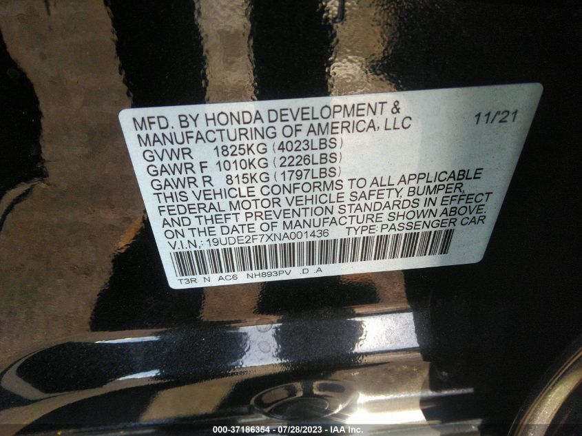 2022 ACURA ILX W/PREMIUM PACKAGE - 19UDE2F7XNA001436