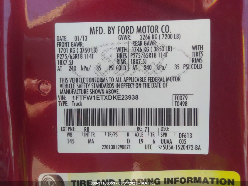 2013 FORD F-150 XL/XLT/FX4/LARIAT - 1FTFW1ETXDKE23938