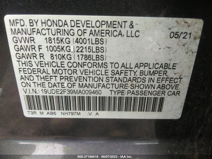 19UDE2F39MA009460 Acura ILX  9