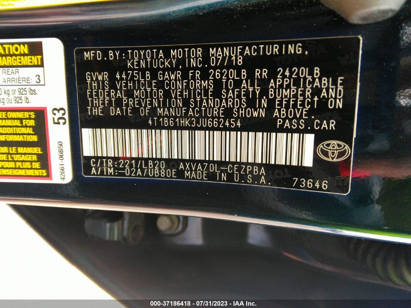2018 TOYOTA CAMRY XSE - 4T1B61HK3JU662454