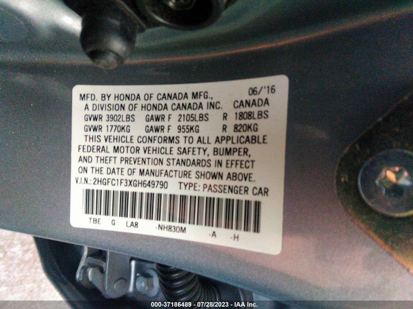 2016 HONDA CIVIC SEDAN EX-T - 2HGFC1F3XGH649790