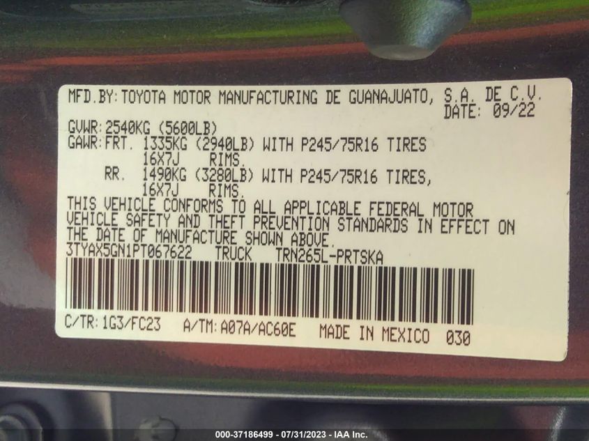 2023 TOYOTA TACOMA 2WD SR/SR5 - 3TYAX5GN1PT067622