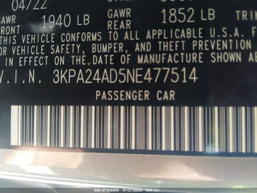 3KPA24AD5NE477514 Kia Rio LX/S 9