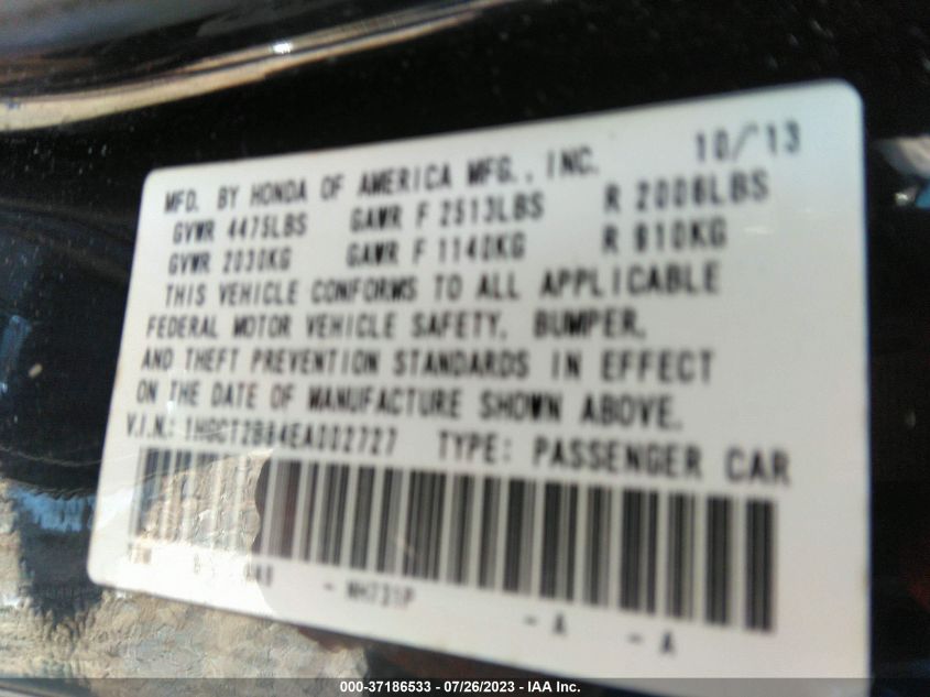 2014 HONDA ACCORD COUPE EX-L - 1HGCT2B84EA002727