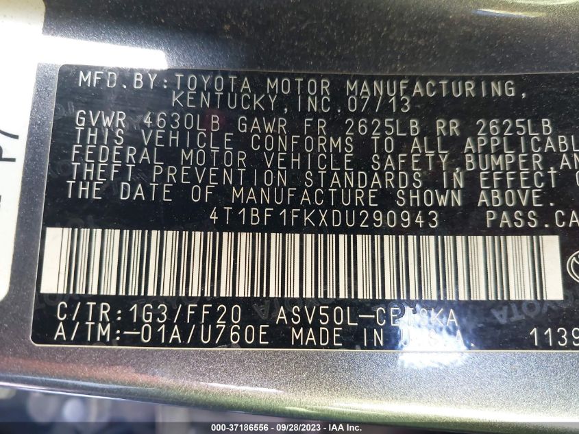 2013 TOYOTA CAMRY LE - 4T1BF1FKXDU290943