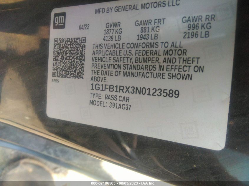 2022 CHEVROLET CAMARO 1LT - 1G1FB1RX3N0123589