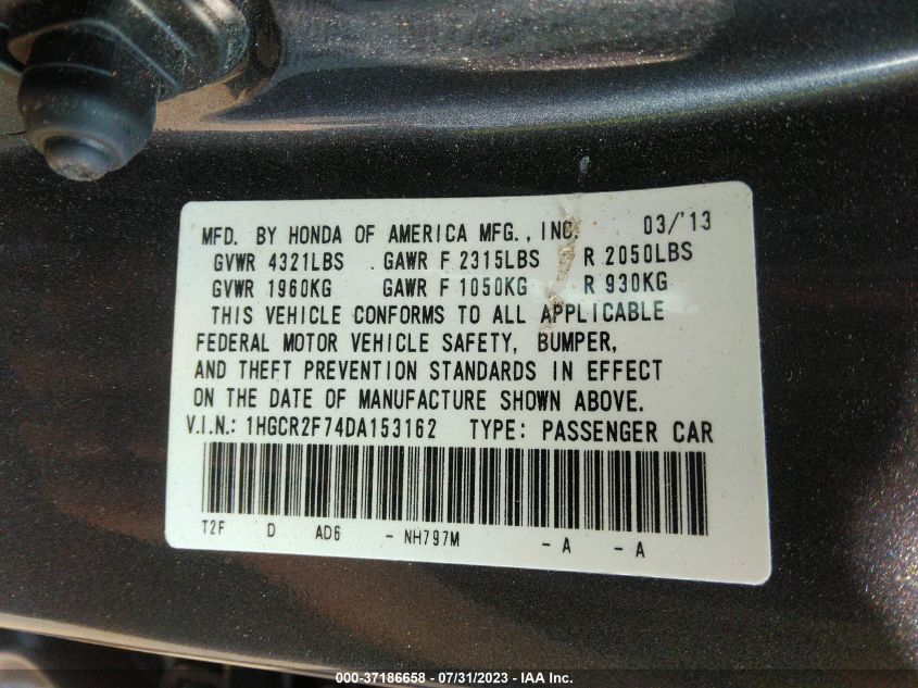 2013 HONDA ACCORD SDN EX - 1HGCR2F74DA153162