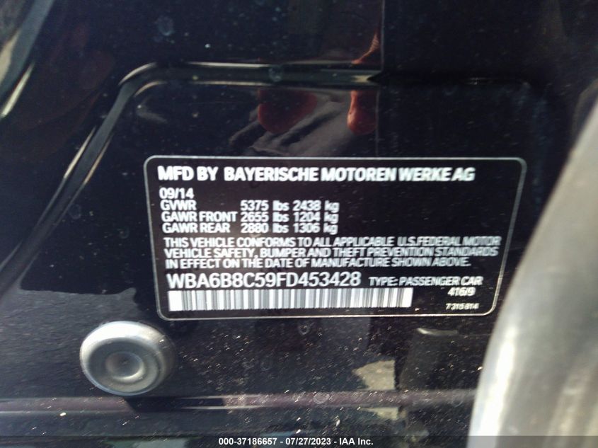 2015 BMW 6 SERIES 640I XDRIVE WBA6B8C59FD453428