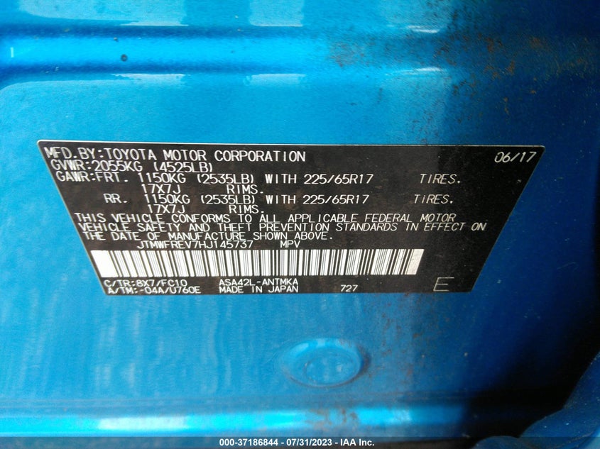 VIN JTMWFREV7HJ145737 2017 TOYOTA RAV4 XLE