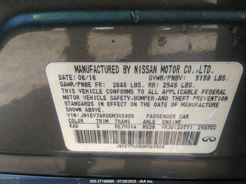 2016 INFINITI Q50 3.0T PREMIUM - JN1EV7AR0GM345905