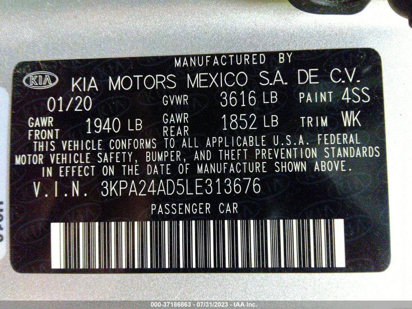 2020 KIA RIO S - 3KPA24AD5LE313676