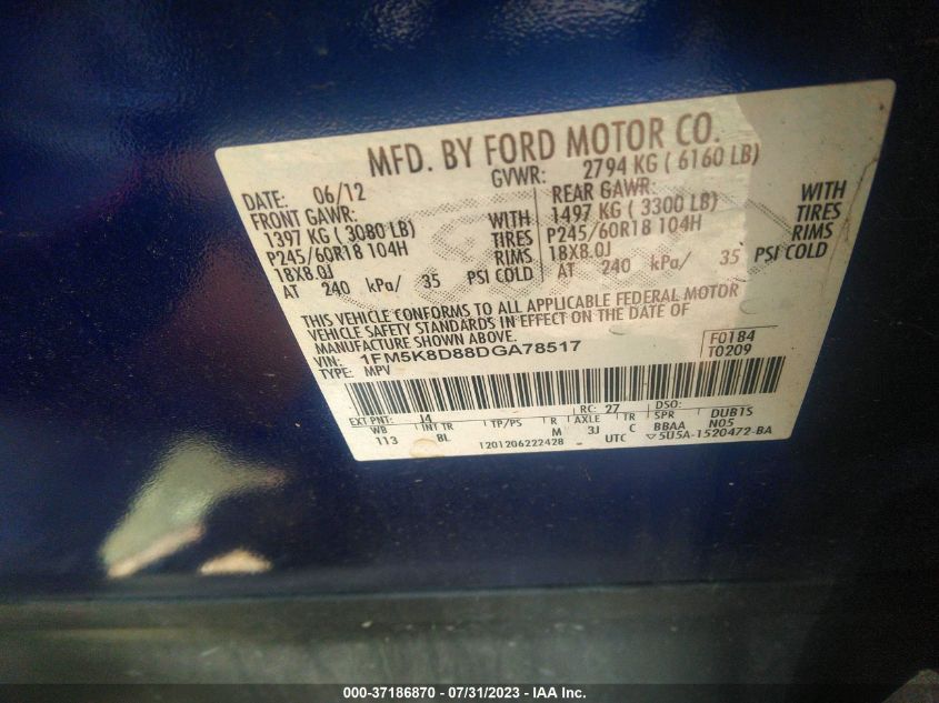 2013 FORD EXPLORER XLT - 1FM5K8D88DGA78517