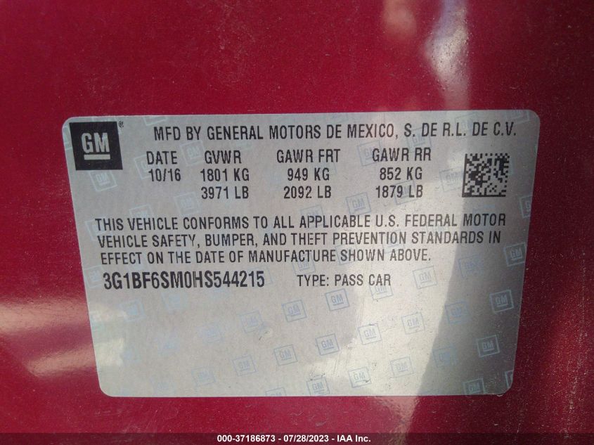 2017 CHEVROLET CRUZE PREMIER - 3G1BF6SM0HS544215