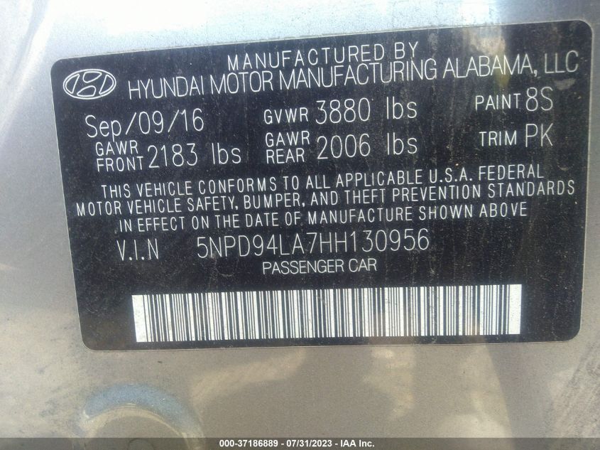 2017 HYUNDAI ELANTRA ECO - 5NPD94LA7HH130956