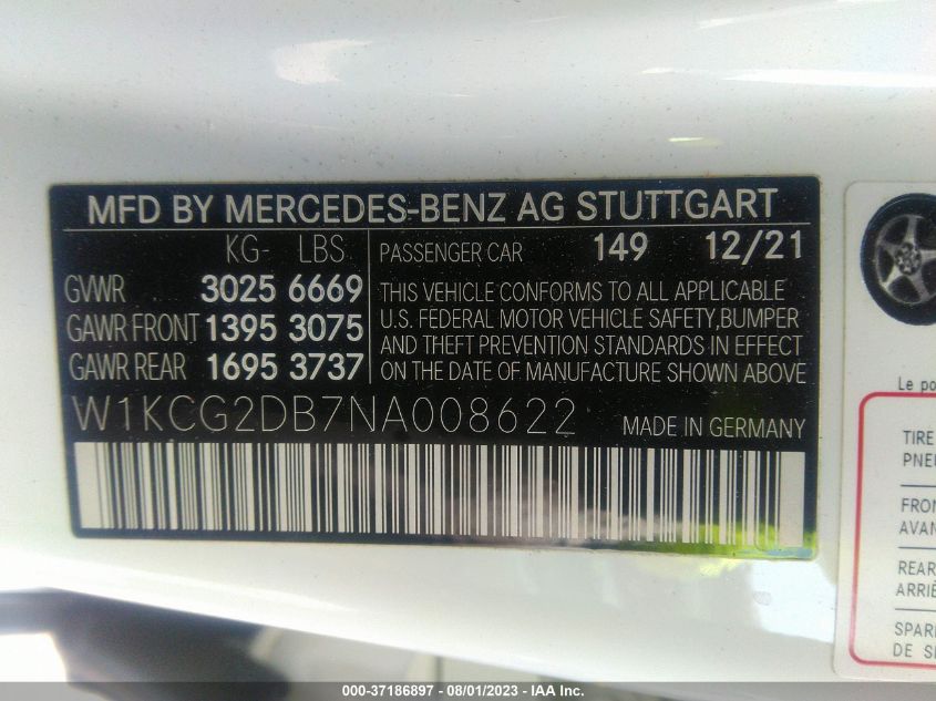 2022 MERCEDES-BENZ EQS EQS 450+ W1KCG2DB7NA008622