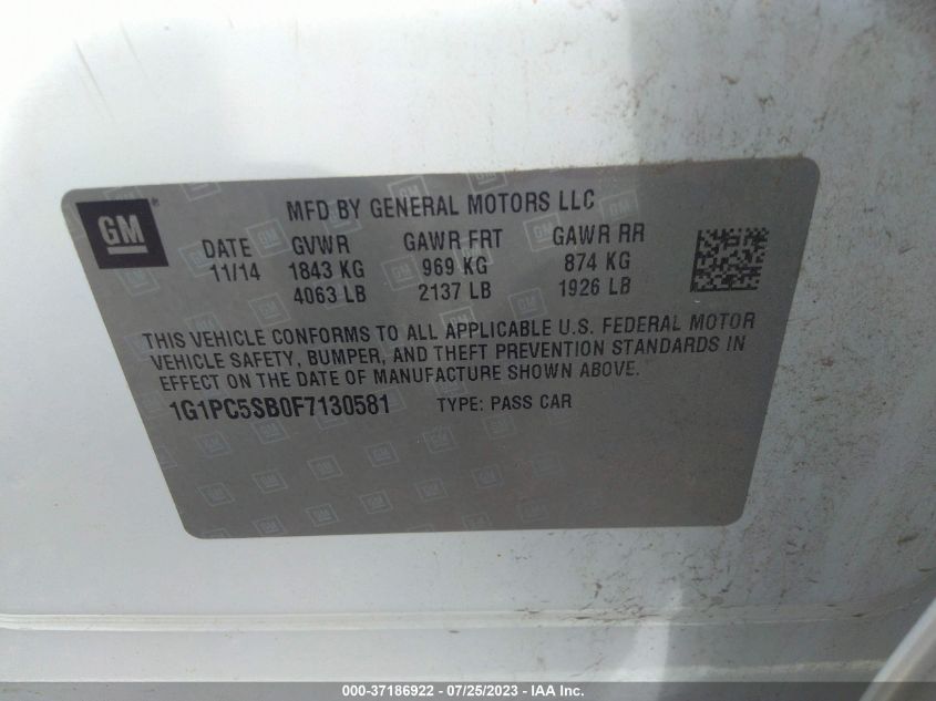 2015 CHEVROLET CRUZE LT - 1G1PC5SB0F7130581