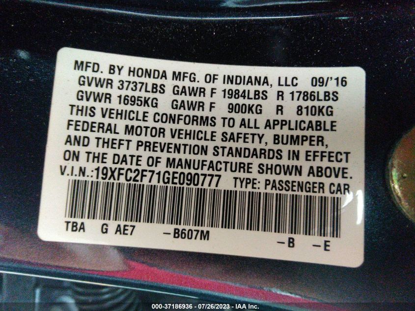 2016 HONDA CIVIC SEDAN EX - 19XFC2F71GE090777