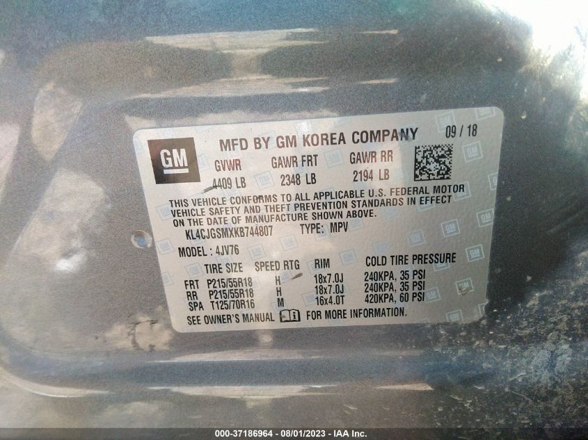 2019 BUICK ENCORE ESSENCE - KL4CJGSMXKB744807