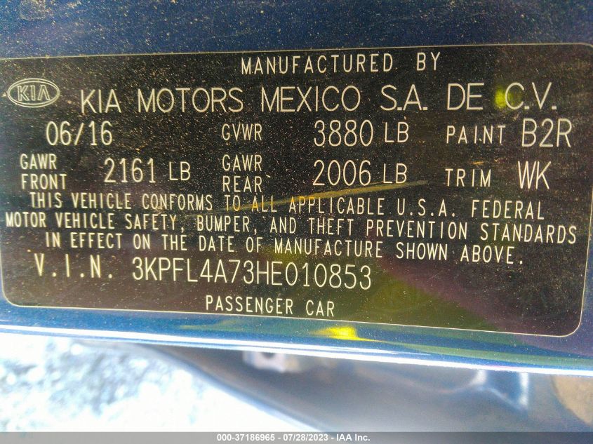 2017 KIA FORTE LX/S - 3KPFL4A73HE010853