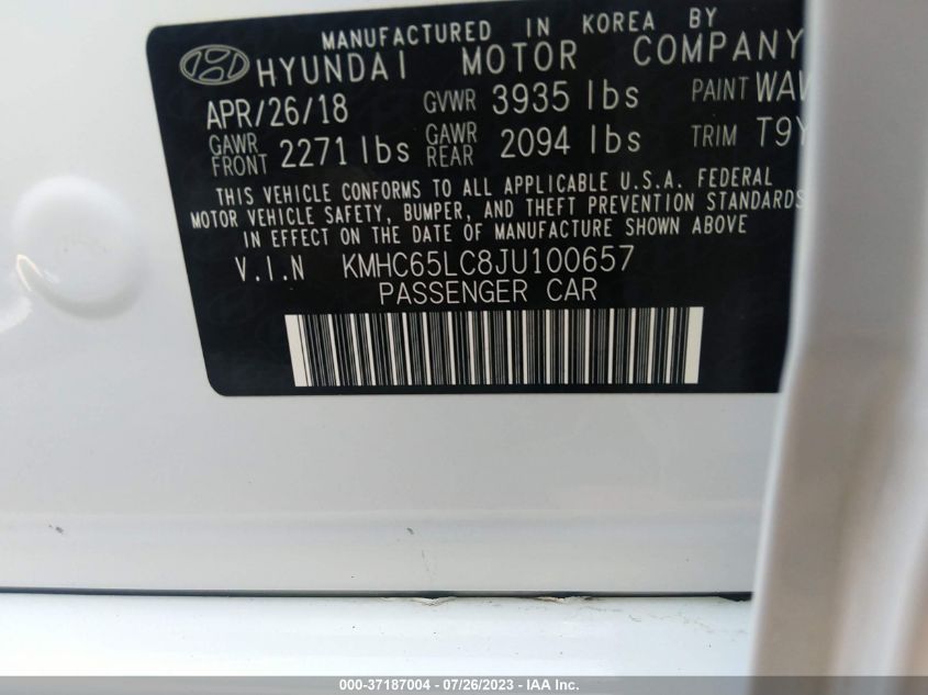 2018 HYUNDAI IONIQ HYBRID BLUE - KMHC65LC8JU100657