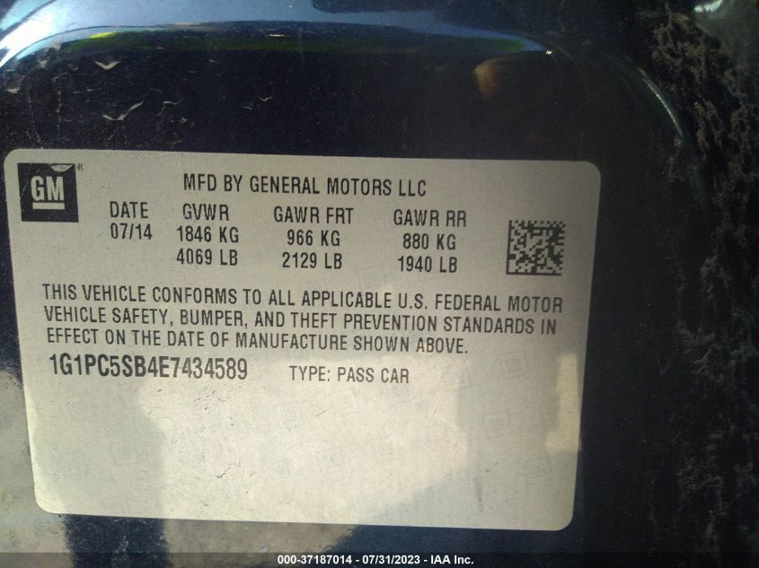 2014 CHEVROLET CRUZE LT - 1G1PC5SB4E7434589