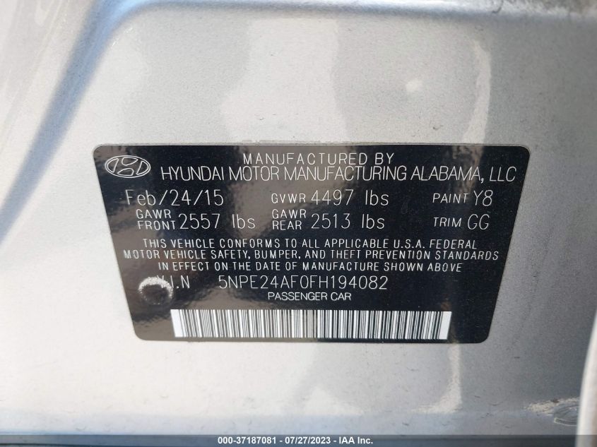 2015 HYUNDAI SONATA 2.4L SE - 5NPE24AF0FH194082