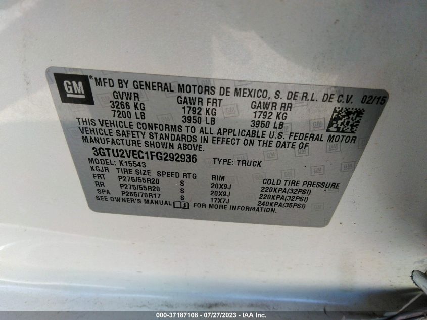 2015 GMC SIERRA 1500 SLT - 3GTU2VEC1FG292936