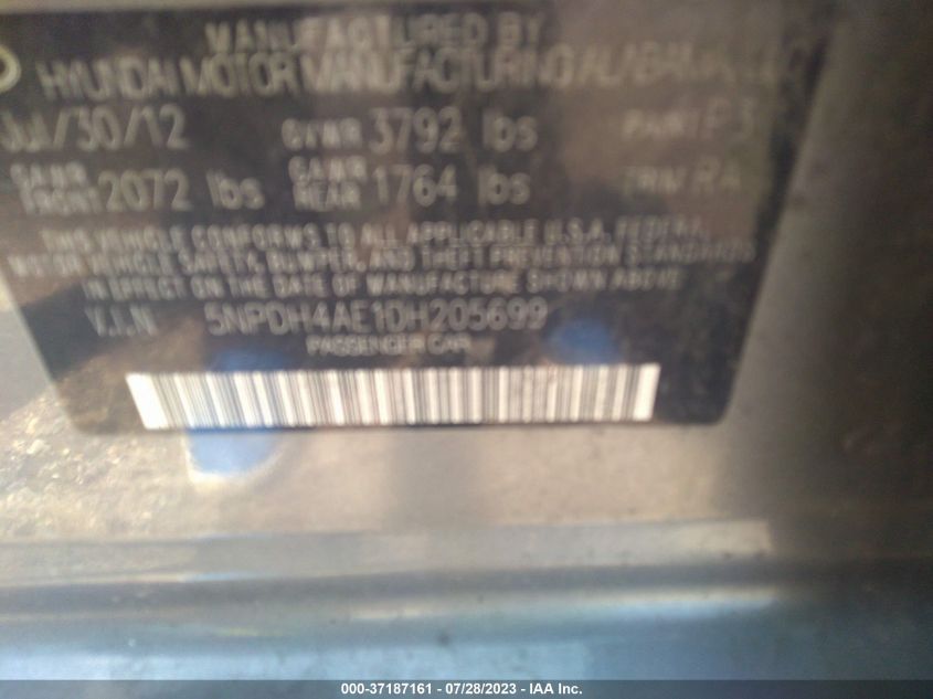 2013 HYUNDAI ELANTRA GLS PZEV - 5NPDH4AE1DH205699